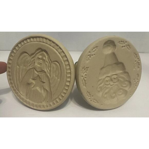Vintage Christmas Angel & Santa Cookie Stamps Ceramic Baking Molds Set - Picture 7 of 11